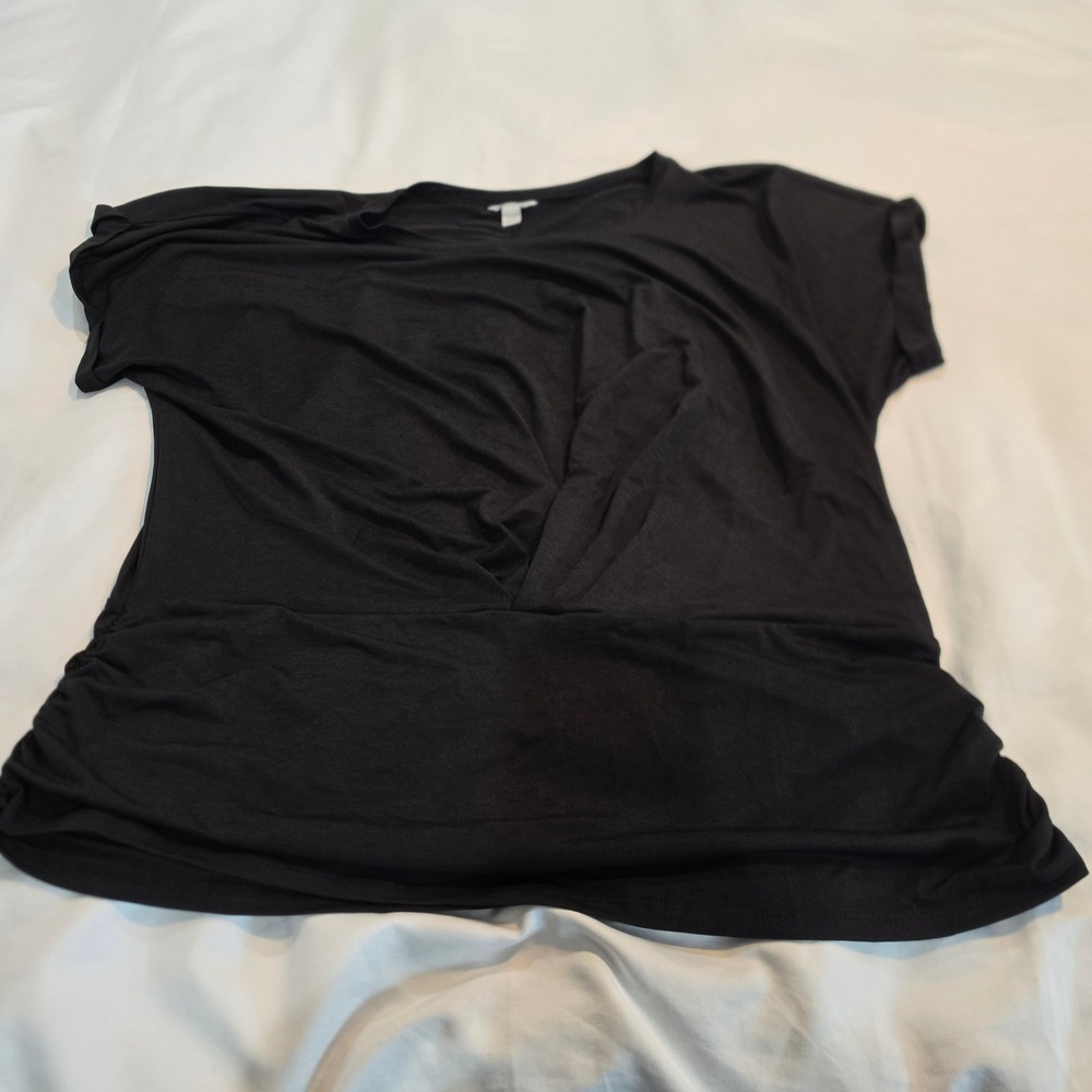 Cato Blouse Womens 18/20W Black Excellent Ruched Side Draped Front Jersey Top